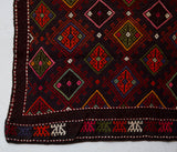 Vintage mini kilim rug in room decor setting, kilim, Turkish rug, vintage rug, portland, rug shop, bright colors, wild shaman, soft rug, bold color, Portland, Oregon, rug store, rug shop, local shop