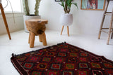 Vintage mini kilim rug in room decor setting, kilim, Turkish rug, vintage rug, portland, rug shop, bright colors, wild shaman, soft rug, bold color, Portland, Oregon, rug store, rug shop, local shop