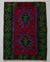 Vintage mini kilim rug in room decor setting, kilim, Turkish rug, vintage rug, portland, rug shop, bright colors, wild shaman, soft rug, bold color, Portland, Oregon, rug store, rug shop, local shop