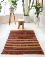 Vintage Turkish mini rug in room decor setting, old rug, antique rug, pastel colors, faded colors, Turkish rug, vintage rug, soft rug, Portland, Oregon, rug store, rug shop, local shop,  bright colors, bold colors