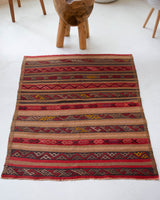 Vintage Turkish mini rug in room decor setting, old rug, antique rug, pastel colors, faded colors, Turkish rug, vintage rug, soft rug, Portland, Oregon, rug store, rug shop, local shop,  bright colors, bold colors