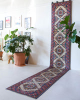 Vintage Turkish runner rug in living room setting, old rug, antique rug, pastel colors, faded colors, Turkish rug, vintage rug, soft rug, Portland, Oregon, rug store, rug shop, local shop