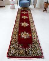 Vintage Turkish runner rug in a living room setting, pile rug, Turkish rug, vintage rug, portland, rug shop, bright colors, wild shaman, soft rug, bold color, Portland, Oregon, rug store, rug shop, local shop, antique rug