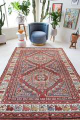 Vintage Turkish rug in living room setting, old rug, antique rug, pastel colors, faded colors, Turkish rug, vintage rug, soft rug, Portland, Oregon, rug store, rug shop, local shop