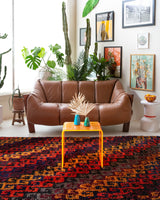 Vintage Turkish rug in a living room setting, pile rug, Turkish rug, vintage rug, portland, rug shop, bright colors, wild shaman, soft rug, bold color, Portland, Oregon, rug store, rug shop, local shop, shag rug, shaggy, plush,tulu rugs