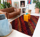 Vintage Turkish rug in a living room setting, pile rug, Turkish rug, vintage rug, portland, rug shop, bright colors, wild shaman, soft rug, bold color, Portland, Oregon, rug store, rug shop, local shop, shag rug, shaggy, plush,tulu rugs