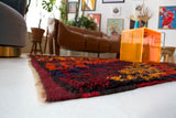 Vintage Turkish rug in a living room setting, pile rug, Turkish rug, vintage rug, portland, rug shop, bright colors, wild shaman, soft rug, bold color, Portland, Oregon, rug store, rug shop, local shop, shag rug, shaggy, plush,tulu rugs