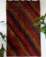 Vintage Turkish rug in a living room setting, pile rug, Turkish rug, vintage rug, portland, rug shop, bright colors, wild shaman, soft rug, bold color, Portland, Oregon, rug store, rug shop, local shop, shag rug, shaggy, plush,tulu rugs