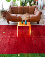 Vintage Turkish rug in a living room setting, pile rug, Turkish rug, vintage rug, portland, rug shop, bright colors, wild shaman, soft rug, bold color, Portland, Oregon, rug store, rug shop, local shop, antique rug