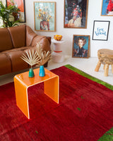 Vintage Turkish rug in a living room setting, pile rug, Turkish rug, vintage rug, portland, rug shop, bright colors, wild shaman, soft rug, bold color, Portland, Oregon, rug store, rug shop, local shop, antique rug