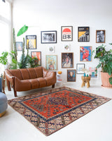 Vintage Turkish rug in living room setting, old rug, antique rug, pastel colors, faded colors, Turkish rug, vintage rug, soft rug, Portland, Oregon, rug store, rug shop, local shop