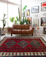 Vintage Turkish rug in a living room setting, pile rug, Turkish rug, vintage rug, portland, rug shop, bright colors, wild shaman, soft rug, bold color, Portland, Oregon, rug store, rug shop, local shop, antique rug