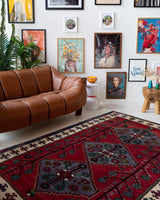 Vintage Turkish rug in a living room setting, pile rug, Turkish rug, vintage rug, portland, rug shop, bright colors, wild shaman, soft rug, bold color, Portland, Oregon, rug store, rug shop, local shop, antique rug