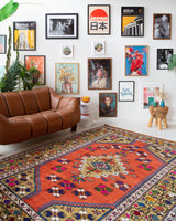 Vintage Turkish rug in a living room setting, pile rug, Turkish rug, vintage rug, portland, rug shop, bright colors, wild shaman, soft rug, bold color, Portland, Oregon, rug store, rug shop, local shop, antique rug