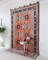 Vintage Turkish rug in a living room setting, pile rug, Turkish rug, vintage rug, portland, rug shop, bright colors, wild shaman, soft rug, bold color, Portland, Oregon, rug store, rug shop, local shop,