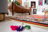 Vintage Turkish rug in a living room setting, pile rug, Turkish rug, vintage rug, portland, rug shop, bright colors, wild shaman, soft rug, bold color, Portland, Oregon, rug store, rug shop, local shop, antique rug