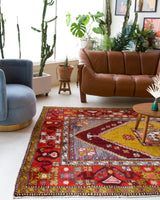 Vintage Turkish rug in a living room setting, pile rug, Turkish rug, vintage rug, portland, rug shop, bright colors, wild shaman, soft rug, bold color, Portland, Oregon, rug store, rug shop, local shop, antique rug