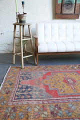 Vintage Turkish Faded Anatolian Rug 4.3ftx8.2ft