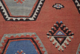 Vintage kilim rug in room decor setting, old rug, antique rug, pastel colors, faded colors, Turkish rug, vintage rug, soft rug, Portland, Oregon, rug store, rug shop, local shop, bold colors, bright colors, faded colors