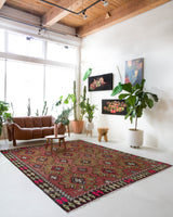 Vintage kilim rug in room decor setting, old rug, antique rug, pastel colors, faded colors, Turkish rug, vintage rug, soft rug, Portland, Oregon, rug store, rug shop, local shop, bold colors, bright colors, faded colors