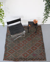 old rug, antique rug, earthy colors, faded colors, Turkish rug, vintage rug, flat weave, kilim rug, large area rug, square rug, Wild Shaman, Portland, Oregon, rug store, rug shop, local shop