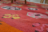 Vintage kilim rug in living room setting, bright colors, wild shaman, soft rug, bold color, Portland, Oregon, rug store, rug shop, local shop, vintage rug, modern kilim, warm colors