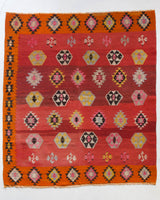 Vintage kilim rug in living room setting, bright colors, wild shaman, soft rug, bold color, Portland, Oregon, rug store, rug shop, local shop, vintage rug, modern kilim, warm colors