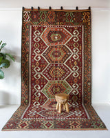 Vintage kilim rug in living room setting, bright colors, wild shaman, soft rug, bold color, Portland, Oregon, rug store, rug shop, local shop, vintage rug, modern kilim, warm colors