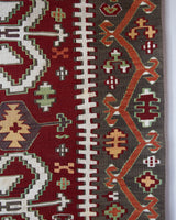 Vintage kilim rug in living room setting, bright colors, wild shaman, soft rug, bold color, Portland, Oregon, rug store, rug shop, local shop, vintage rug, modern kilim, warm colors