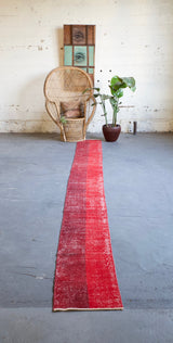 Vintage Overdyed Isparta Runner Rug in red/burgundy 1.7ftx16.9ft
