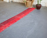 Vintage Overdyed Isparta Runner Rug in red/burgundy 1.7ftx16.9ft