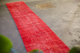 Vintage Overdyed Isparta Runner Rug in red 2.6ftx16.8ft