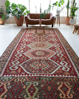 Vintage kilim rug in living room setting, bright colors, wild shaman, soft rug, bold color, Portland, Oregon, rug store, rug shop, local shop, vintage rug, modern kilim, warm colors