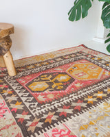 old rug, antique rug, earthy colors, faded colors, Turkish rug, vintage rug, flat weave, kilim rug, large area rug, square rug, Wild Shaman, Portland, Oregon, rug store, rug shop, local shop