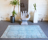 Vintage Overdyed Isparta Rug in Light Blue 4ftx6.8ft