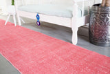 Vintage Overdyed Isparta Runner Rug in pink 2.6ftx13.3ft
