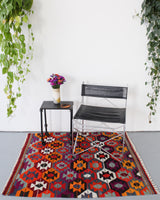 Turkish rug, vintage rug, flat weave, kilim rug, large area rug, square rug, Wild Shaman, Portland, Oregon, rug store, rug shop, local shop, bright colors, area rug, red rug, bold color