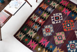 Turkish rug, vintage rug, flat weave, kilim rug, large area rug, square rug, Wild Shaman, Portland, Oregon, rug store, rug shop, local shop,  bright colors, area rug, bold color