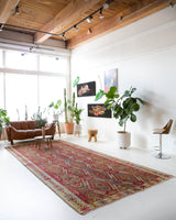 Vintage kilim rug in room decor setting, old rug, antique rug, pastel colors, faded colors, Turkish rug, vintage rug, soft rug, Portland, Oregon, rug store, rug shop, local shop, bold colors, bright colors, faded colors