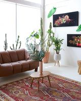 Vintage kilim rug in room decor setting, old rug, antique rug, pastel colors, faded colors, Turkish rug, vintage rug, soft rug, Portland, Oregon, rug store, rug shop, local shop, bold colors, bright colors, faded colors