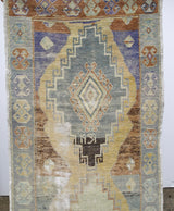 Vintage Faded Anatolian Turkish Rug Runner 3x9.3ft