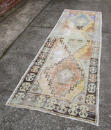 Vintage Faded Anatolian Turkish Rug Runner 3x9.3ft