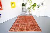 Vintage Overdyed Isparta Rug in Tangerine 6ftx9ft
