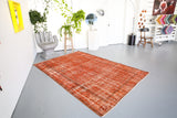 Vintage Overdyed Isparta Rug in Tangerine 6ftx9ft