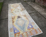 Vintage Faded Anatolian Turkish Rug Runner 3x9.3ft