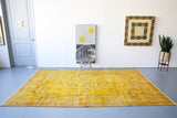 Vintage Overdyed Isparta Rug in Meyer Lemon 6.6ftx10.5ft