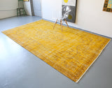 Vintage Overdyed Isparta Rug in Meyer Lemon 6.6ftx10.5ft