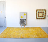 Vintage Overdyed Isparta Rug in Meyer Lemon 6.6ftx10.5ft