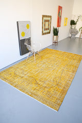 Vintage Overdyed Isparta Rug in Meyer Lemon 6.6ftx10.5ft