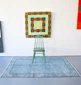 Vintage Overdyed Isparta Rug in Light Blue 4ftx6.8ft